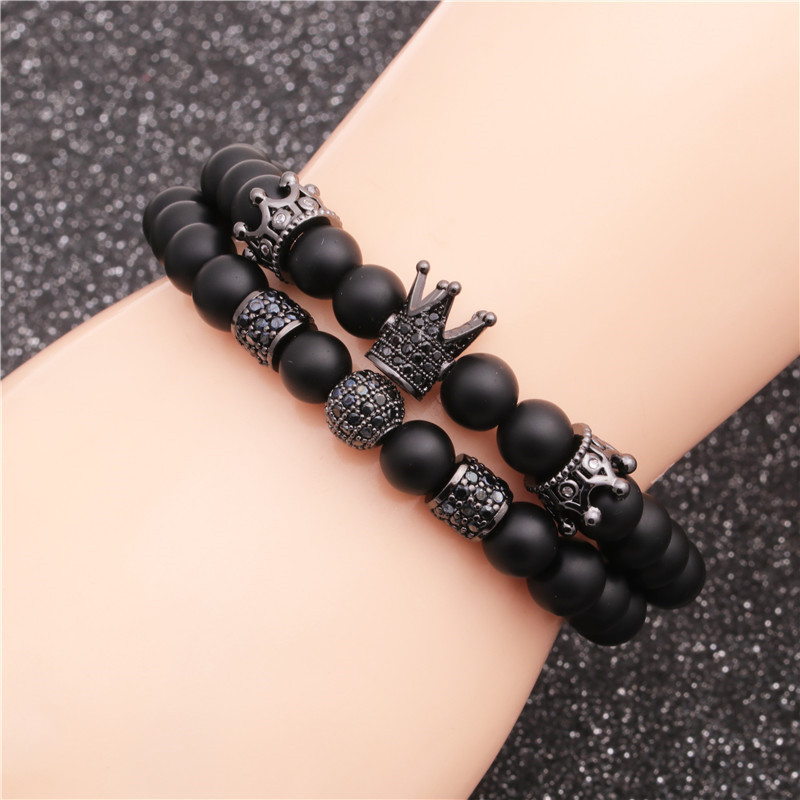 New Product Frosted Stone Crown Diamond Ball Beaded Bracelet Set Wholesale Nihaojewelry display picture 2