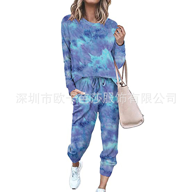 2023 Autumn/Winter New Print Tie Dye Casual European and American Women's Clothing Amazon WISH Cross border Fashion Set Home Furnishing