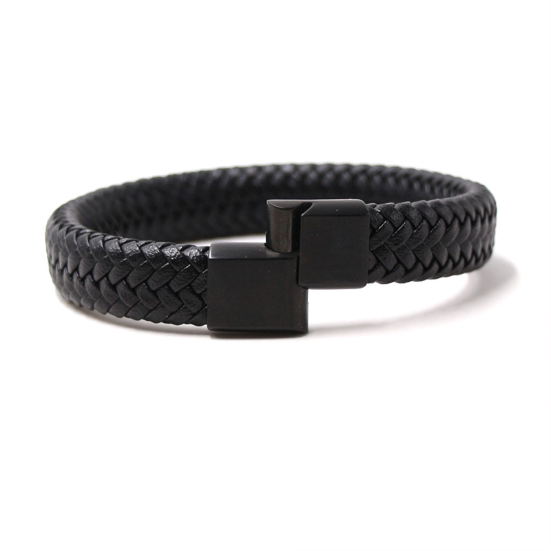 New Foreign Trade Jewelry : Black Stainless Steel Magnetic Clasp Leather With 8mm Tiger Eye Stone Mixed Elastic_voghion.com