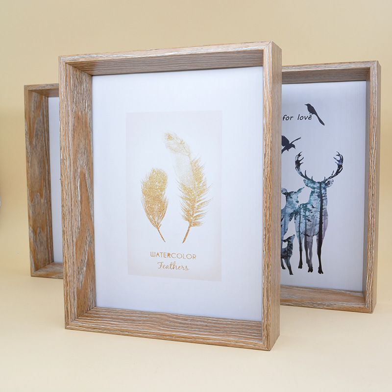 廠家批發實木質相框創意擺台挂牆6 8寸相框A4木紋框 糖果色相框