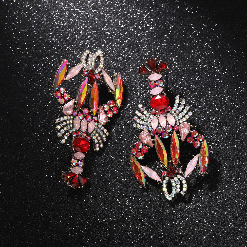 Fashion Exaggerated Personality Color Diamond Crayfish Earrings Niche Design Fashion Cute Fashion Earrings Wholesale Nihaojewelry display picture 1