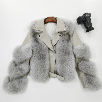 2020新款整皮狐狸毛机车 网红 款皮草外套 皮草女新款