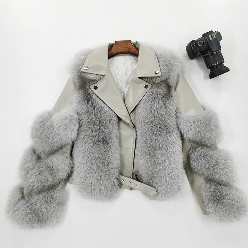 2020新款整皮狐狸毛机车 网红 款皮草外套 皮草女新款