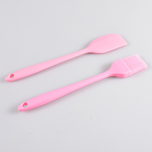 Factory Direct Supply Small Size One-Piece Silicone Scraper 2-Piece Baking Tools Set Cake Spatula Oil Brush