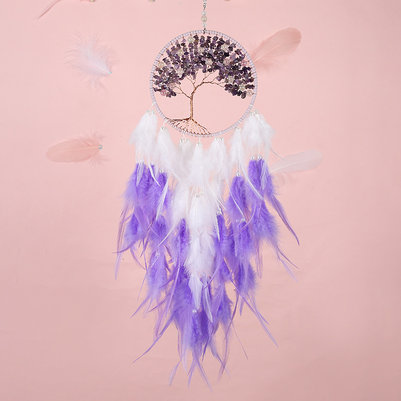 2020新款速賣通 創意碎石生命樹捕夢網羽毛外貿家居掛飾