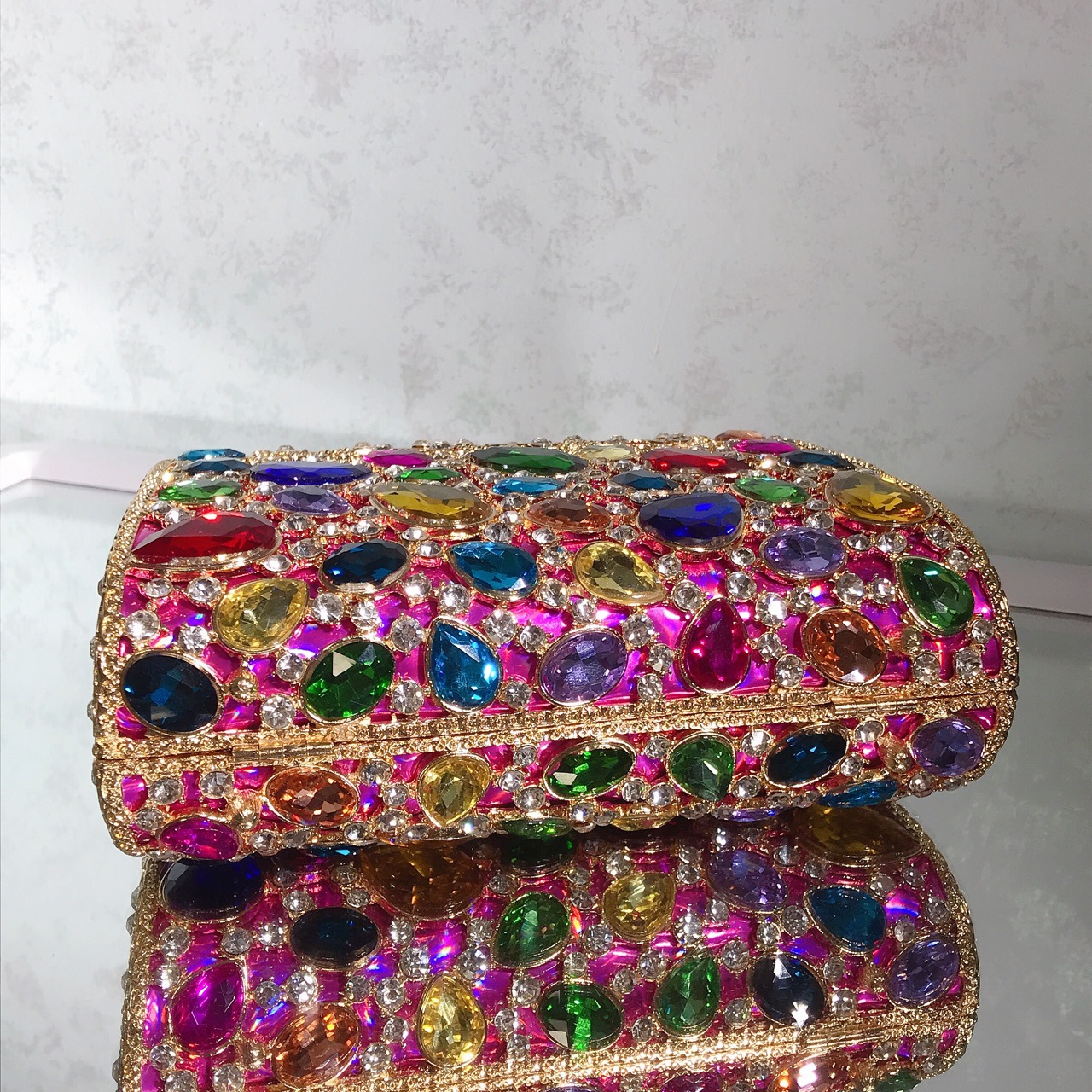 Túi clutch dạ tiệc nữ đính đá quý kim cương phong cách Âu Mỹ, kích thước 19×13.5×7 cm — Hoa violet chi tiết 5