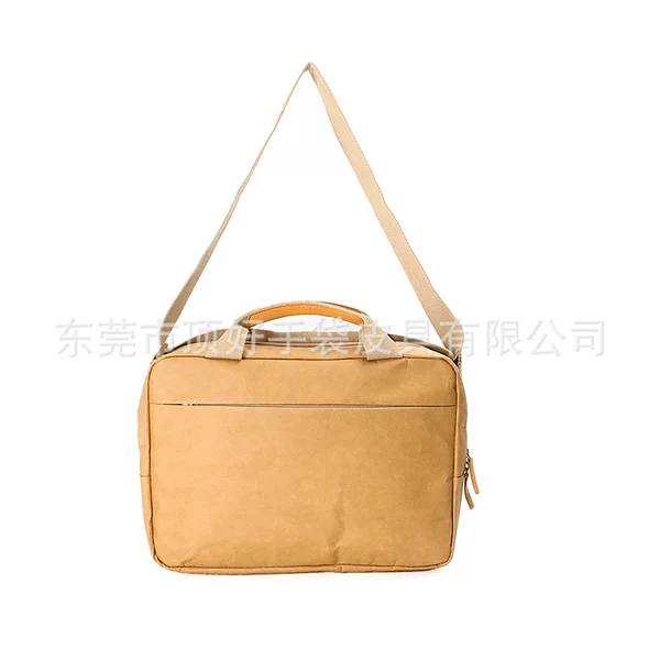 Fashion Brown environmental protection Kraft computer bag multi-functional waterproof Kraft paper single shoulder computer bag can print LOGO