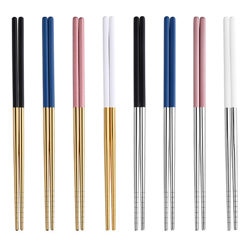 304 stainless steel chopsticks household Chinese tableware square Chinese style anti-scalding anti-slip spiral pattern 23cm golden chopsticks