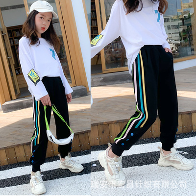 魅客2021中大童女童童装运动裤宝宝宽松休闲裤子儿童长裤春秋黑色|ms