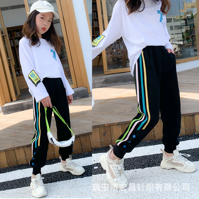 魅客2021中大童女童童装运动裤宝宝宽松休闲裤子儿童长裤春秋黑色|ms