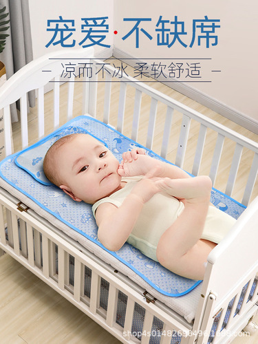 Infant and Toddler Ice Silk Cooling Mat and Pillow Set for Kids - Cute Cartoon Cooling Mat and Pillow Set