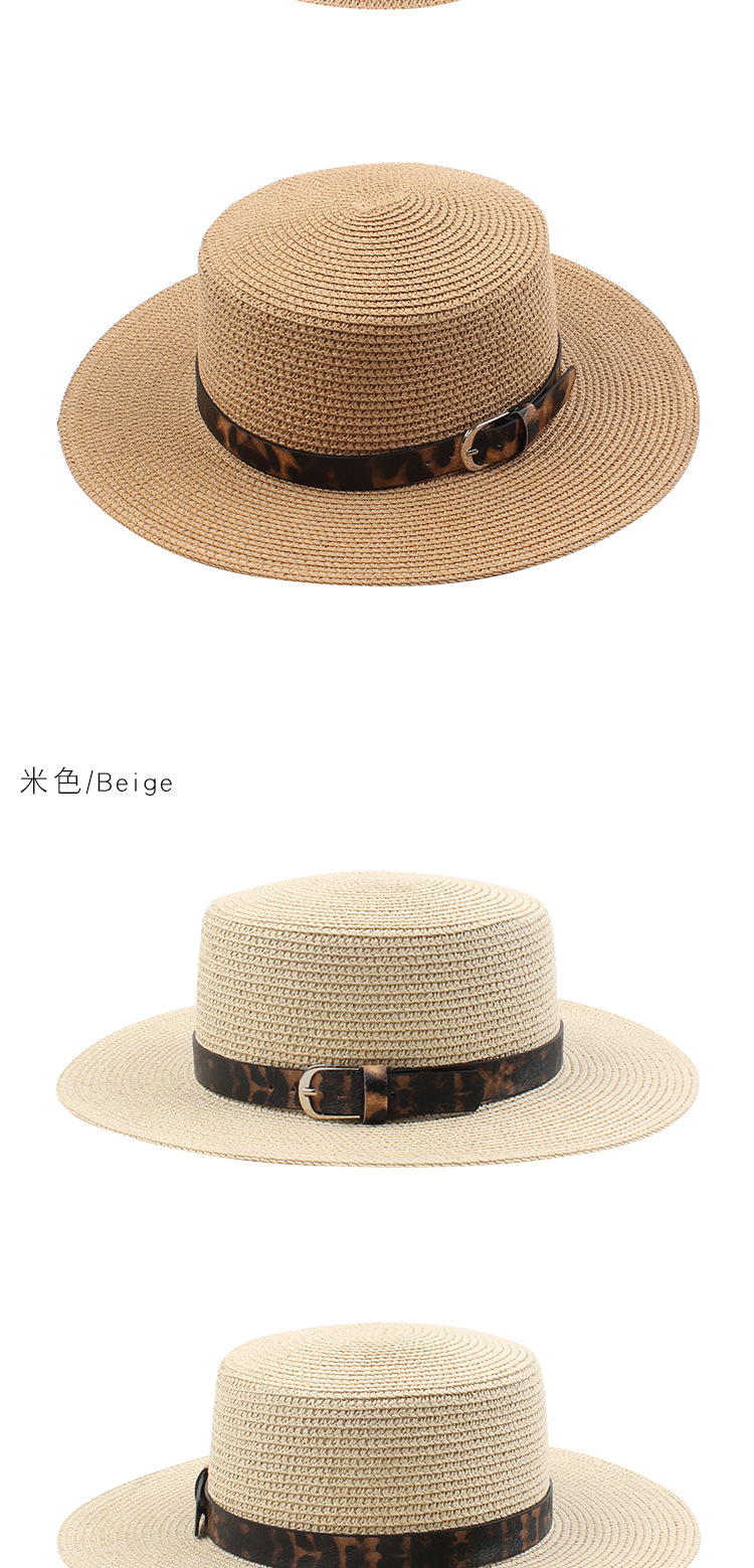 Fashion Summer New Style British Flat Top Hat Leopard Belt Print Fashion All-match Small Along The Ladies Outdoor Shade Straw Hat Nihaojewelry display picture 4