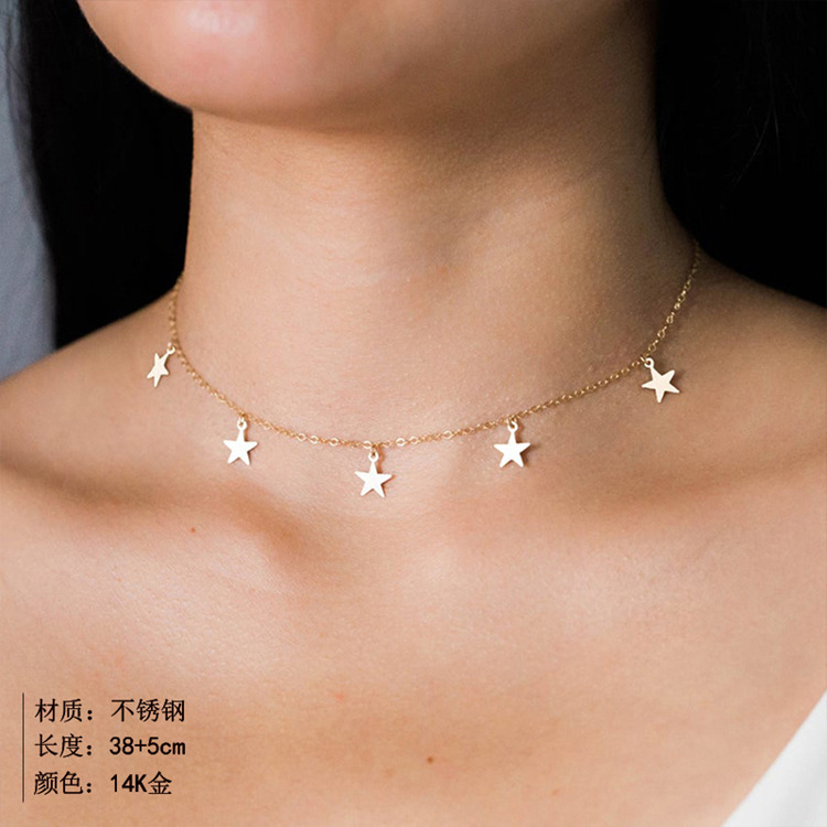 Korean Fashion Star 316l Titanium Steel 14k Gold Plated Short Necklace display picture 1