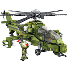 潘洛斯厂家批发中国武装直升机飞机儿童益智拼装积木玩具