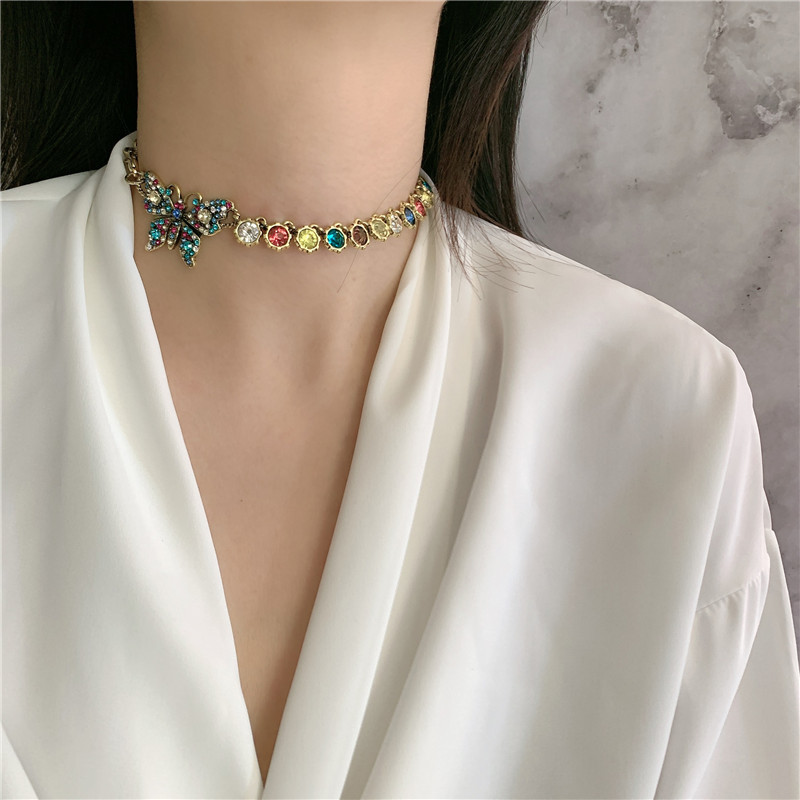 Zircon Diamond Butterfly Necklace Choker Clavicle Chain Bracelet Wholesale Nihaojewelry display picture 7