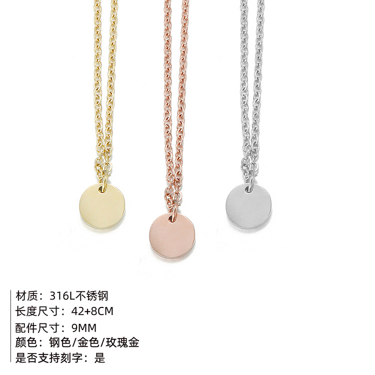 New Stainless Steel Geometric Round Pendant Gold-plated Accessories Lettering Gesture Necklace display picture 2