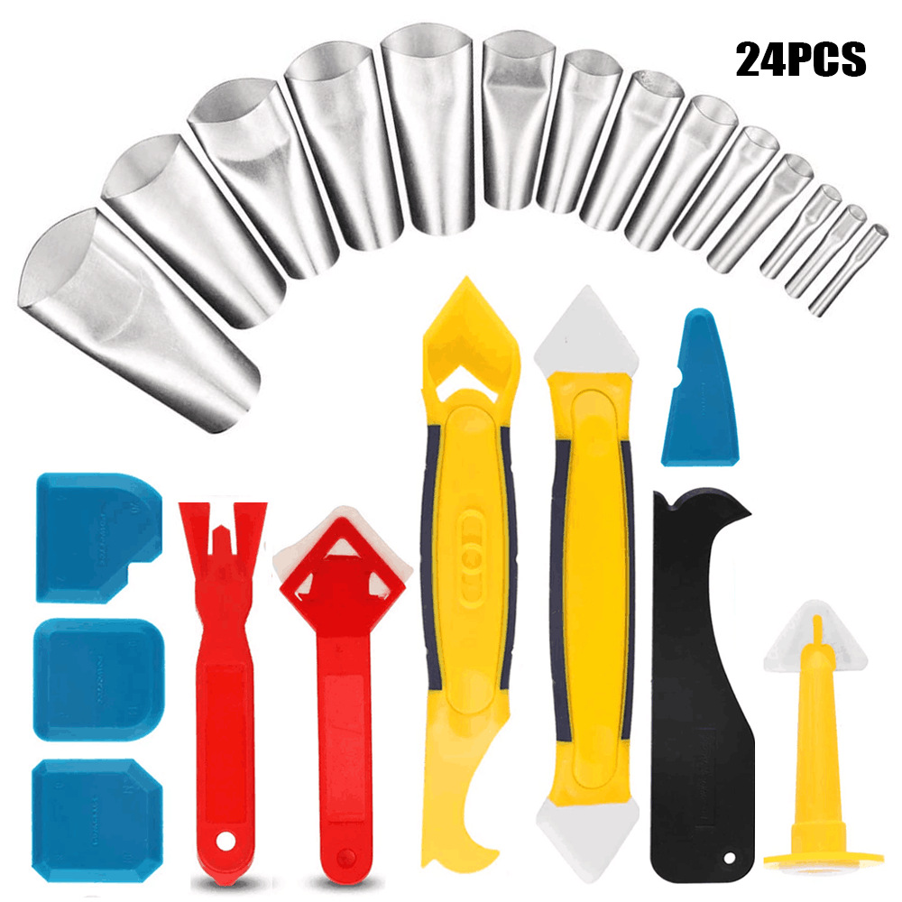 跨境热卖24件套美缝工具不锈钢填缝喷嘴涂抹器密封胶修整去除刮板