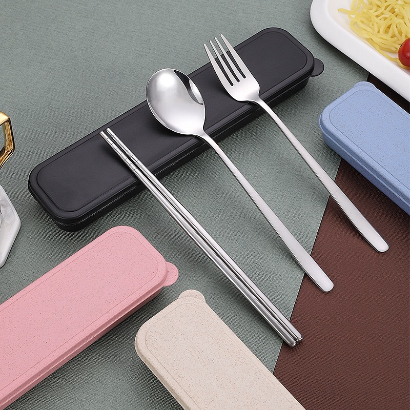 创意定制304不锈钢便携餐具套装公筷公勺上班族学生叉勺筷三件套|ms