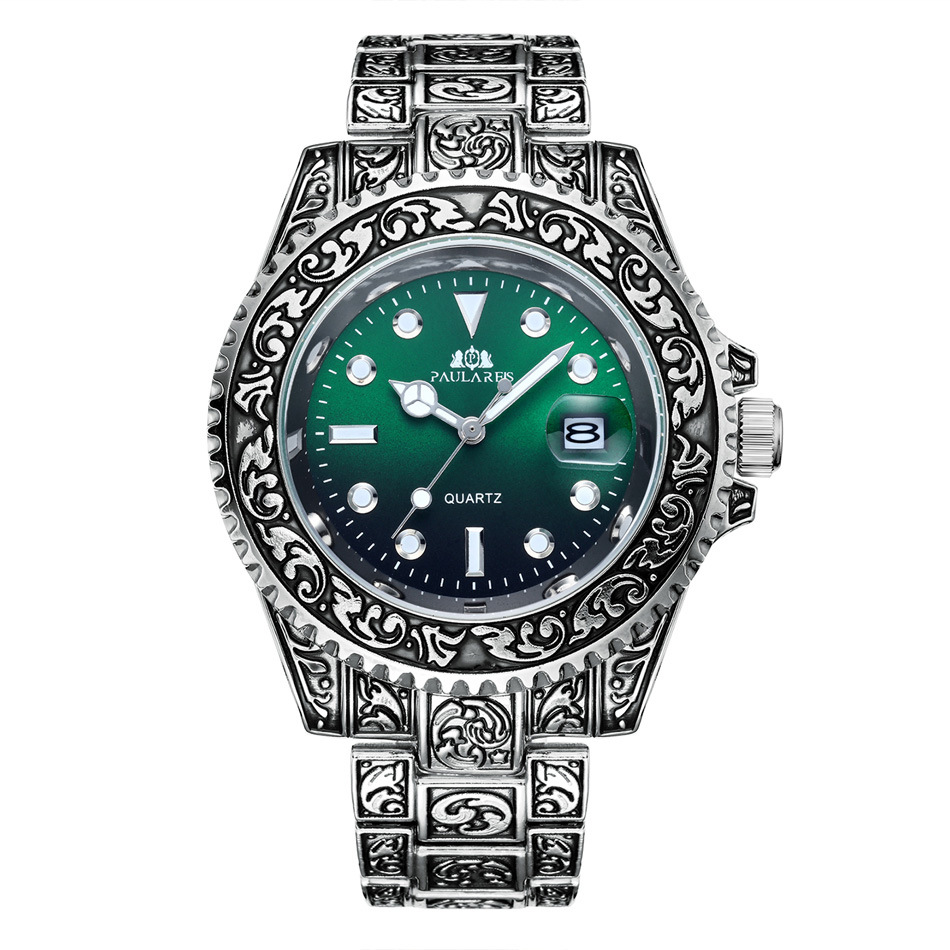 Montre homme à quartz sculptée avec calendrier fantôme d'eau lumineuse MONTRE À QUARTZ_voghion.com