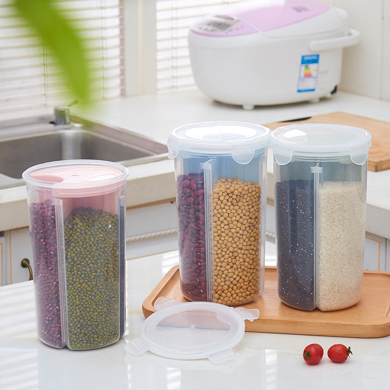 日式四分格密封罐 防虫防潮冰箱保鲜盒 分类五谷杂粮储藏盒