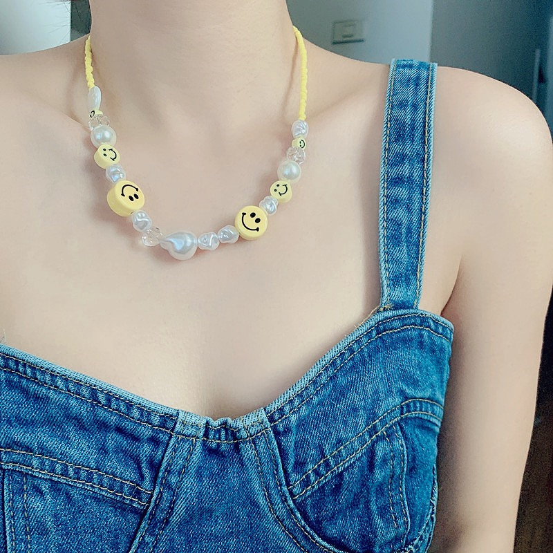 Baroque Pearl Necklace Yellow Smiley Necklace Irregular Smile Korean Style Clavicle Chain Wholesale Nihaojewelry display picture 10