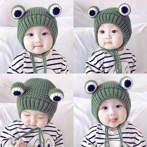 2pcs Children todderls baby knitted hat Cartoon baby frog woolen hat Winter warm hat for boy girls