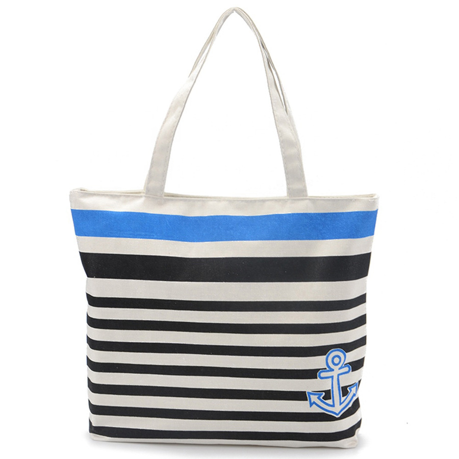 厂家手提帆布袋条纹帆布购物包可定棉布袋批发可加印logo沙滩包