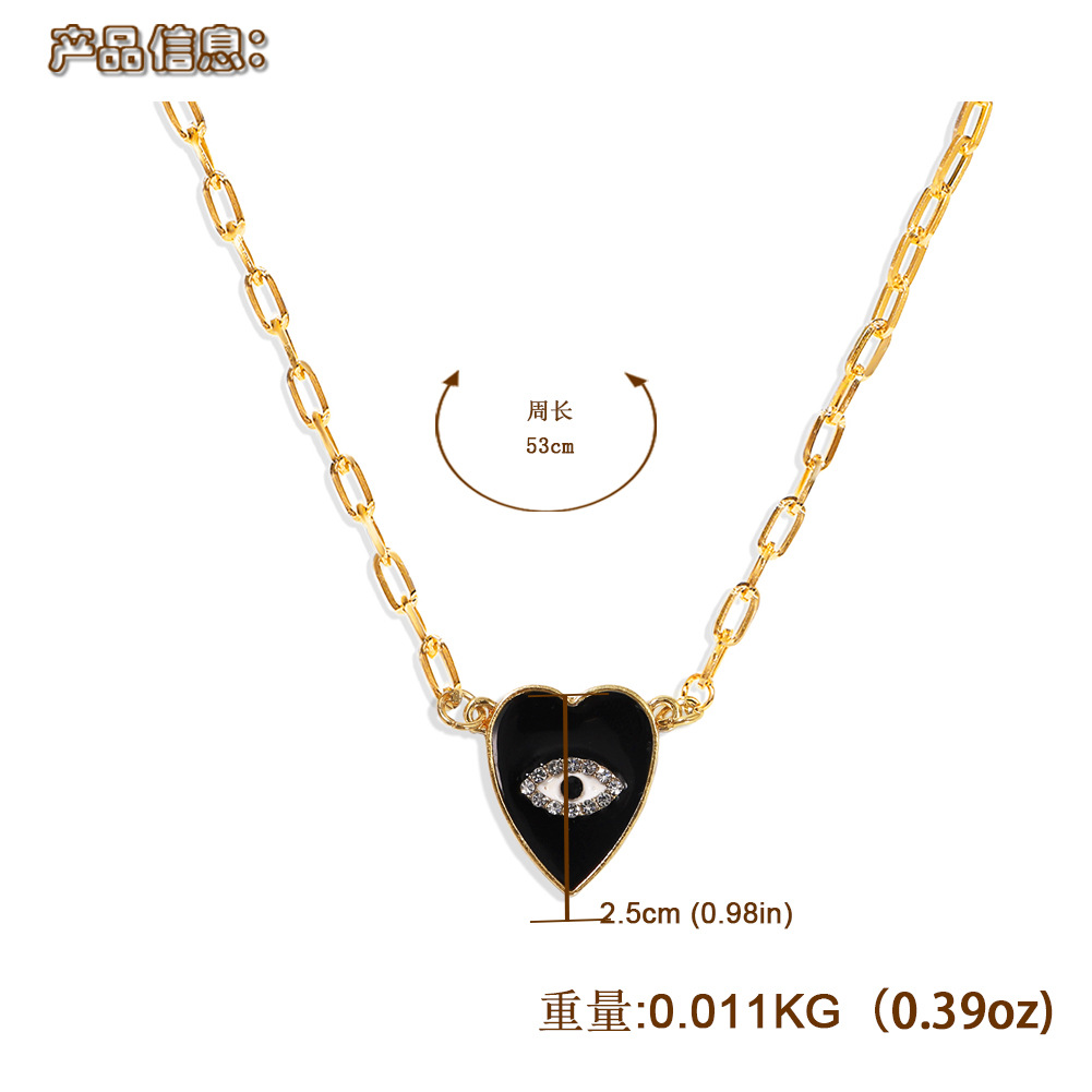 Black Heart-shaped Diamond-studded Dripping Eyes Fashion Devil's Eyes Peach Heart Necklace For Women display picture 2