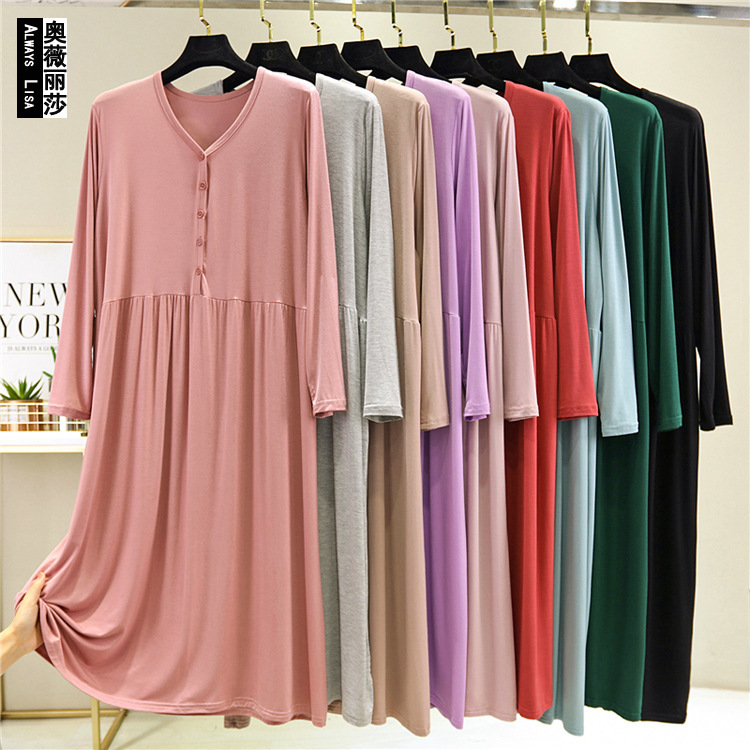Autumn New Style Buckle Home Dress Slimming Mid-length Tight Waist Moon Dress Fashionable Loose Outer Wear Nursing dress
