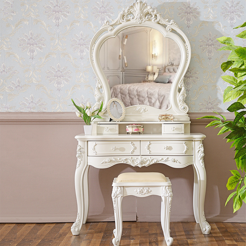 European-Style Dressing Table with Makeup Stool 0.8m Small Apartment French Carved 1-Piece Dressing Table Suitable for Small Apartments