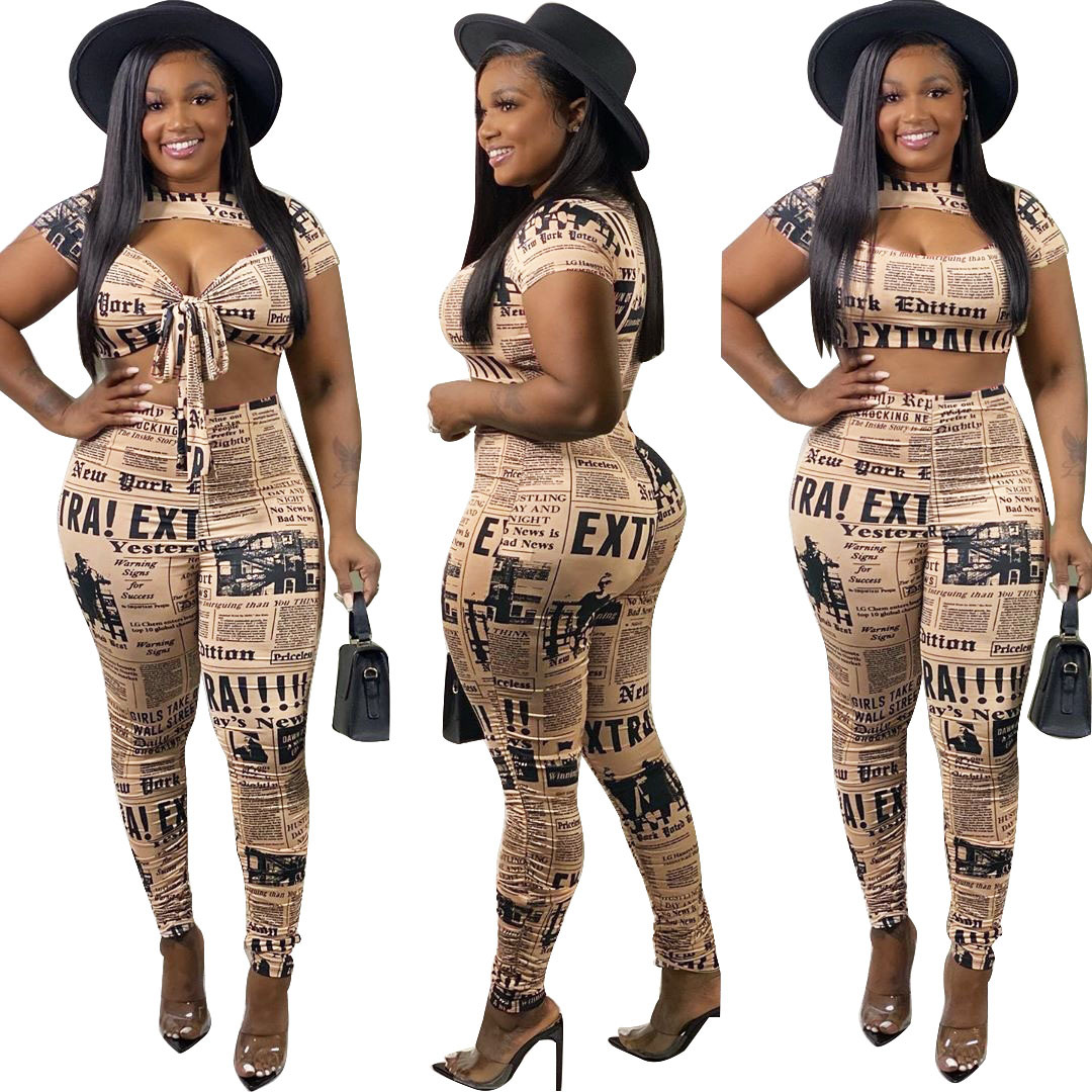 bandage print wrapped chest waist trousers two-piece set Nihaostyles wholesale clothing vendor NSTYF72932