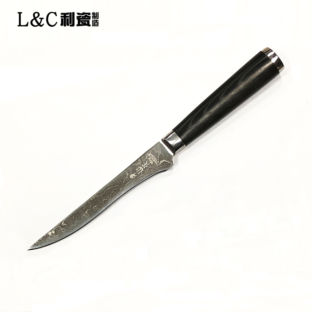 厂价直供大马士革剔骨刀 6寸黑彩木手柄不锈钢万用刀果皮水果刀|ms