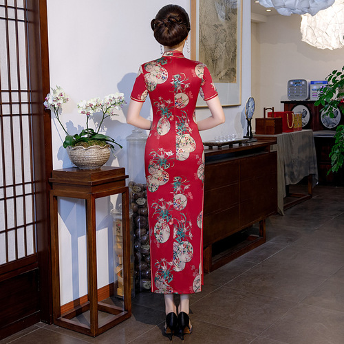 Chinese Dress Qipao for women Retro long cheongsam short sleeve dress show dress