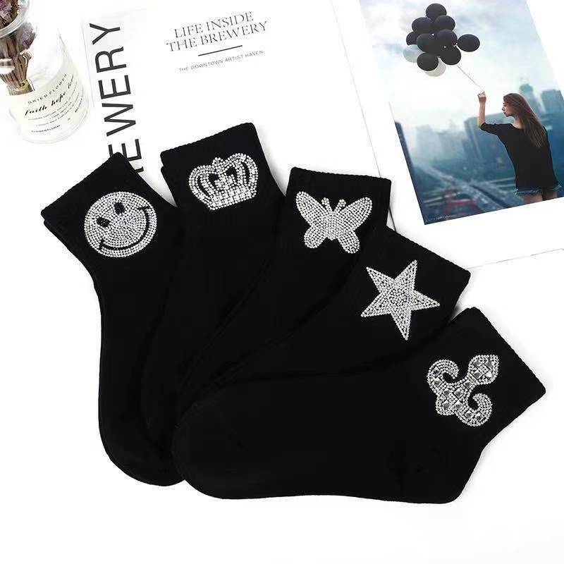 Women's Simple Style Geometric Nylon Cotton Jacquard Rhinestone Crew Socks A Pair display picture 2