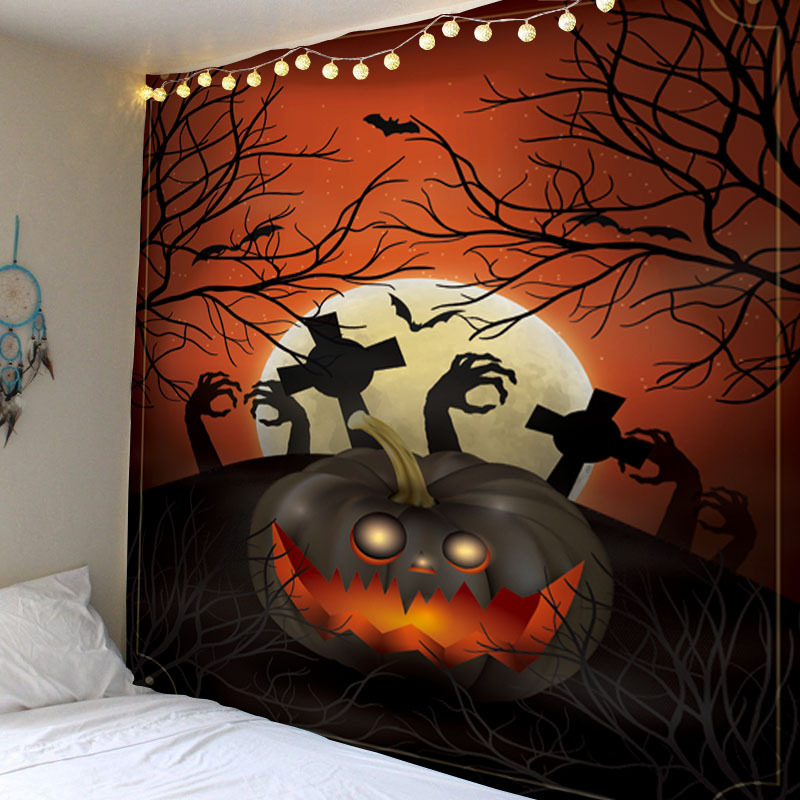 外貿新款萬圣節(jié)系列背景墻裝飾掛毯客廳臥室墻壁掛巾拍照背景掛畫