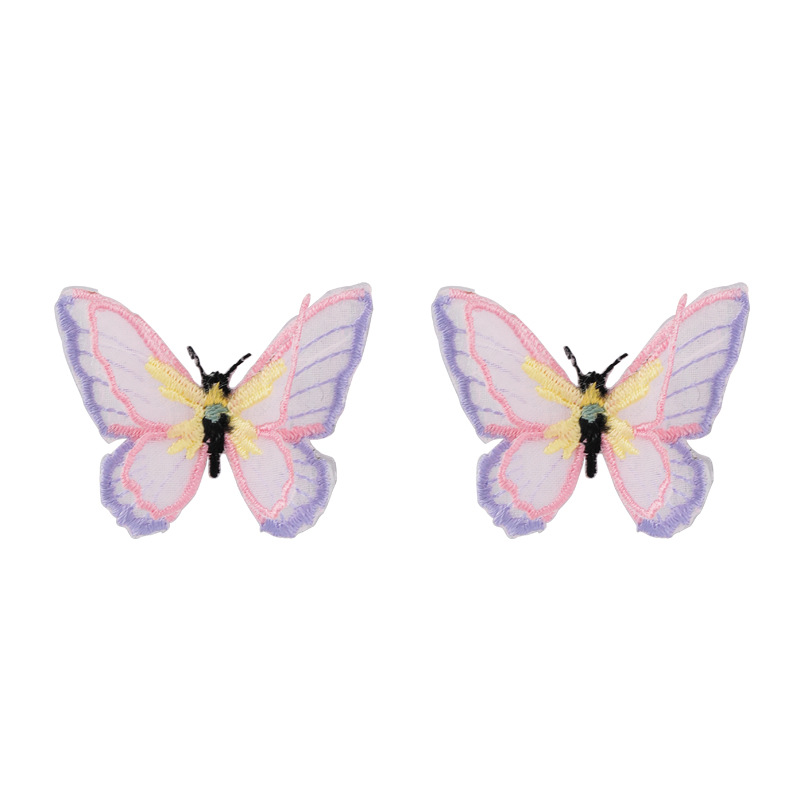 Lightweight Butterfly Double-layer Butterfly Three-dimensional Embroidery Color Butterfly Earrings 925 Silver Needle Earrings Wholesale Nihaojewelry display picture 7