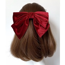 工厂店韩国精品发饰批发金丝绒高端后脑勺大蝴蝶结发夹 顶夹