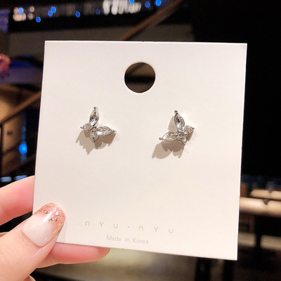 s925银针锆石耳环女气质韩国个性简约蝴蝶超仙ins耳钉网红耳坠|ru
