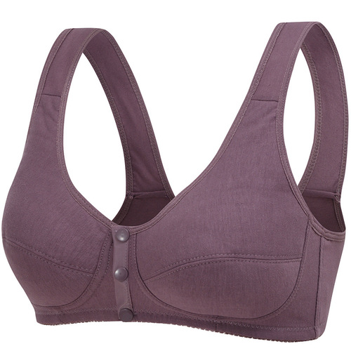 Mother's underwear bra, middle-aged and elderly pure cotton bra, thin vest, push-up, no rims, large size front button bra for the elderly