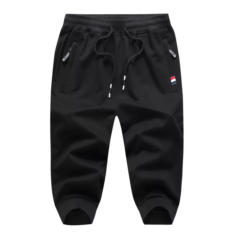 夏季男士运动短裤纯棉休闲裤男7分沙滩跑步中裤小脚针织七分卫裤