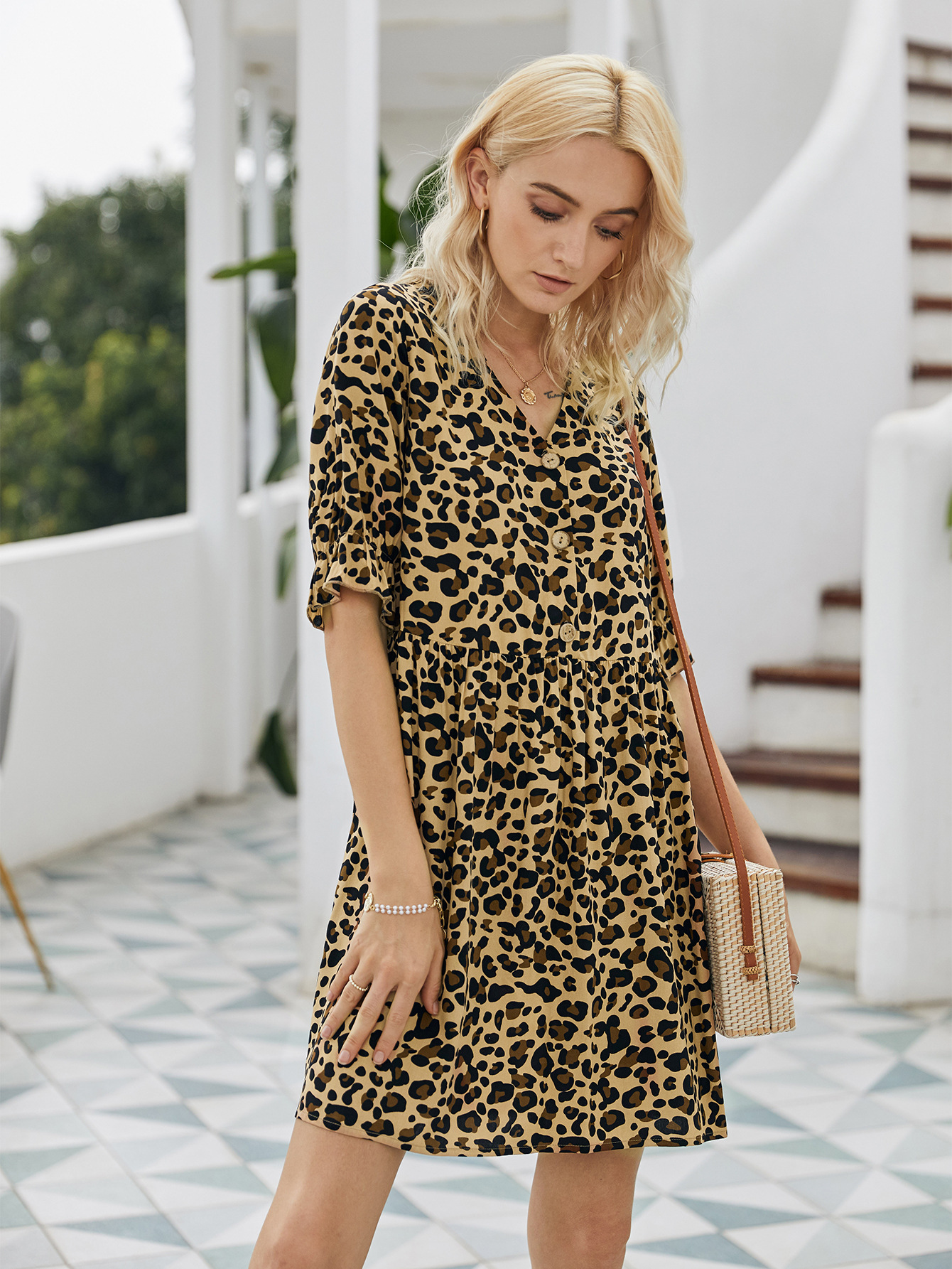 fashion V-neck sexy leopard print dress  NSDY8305