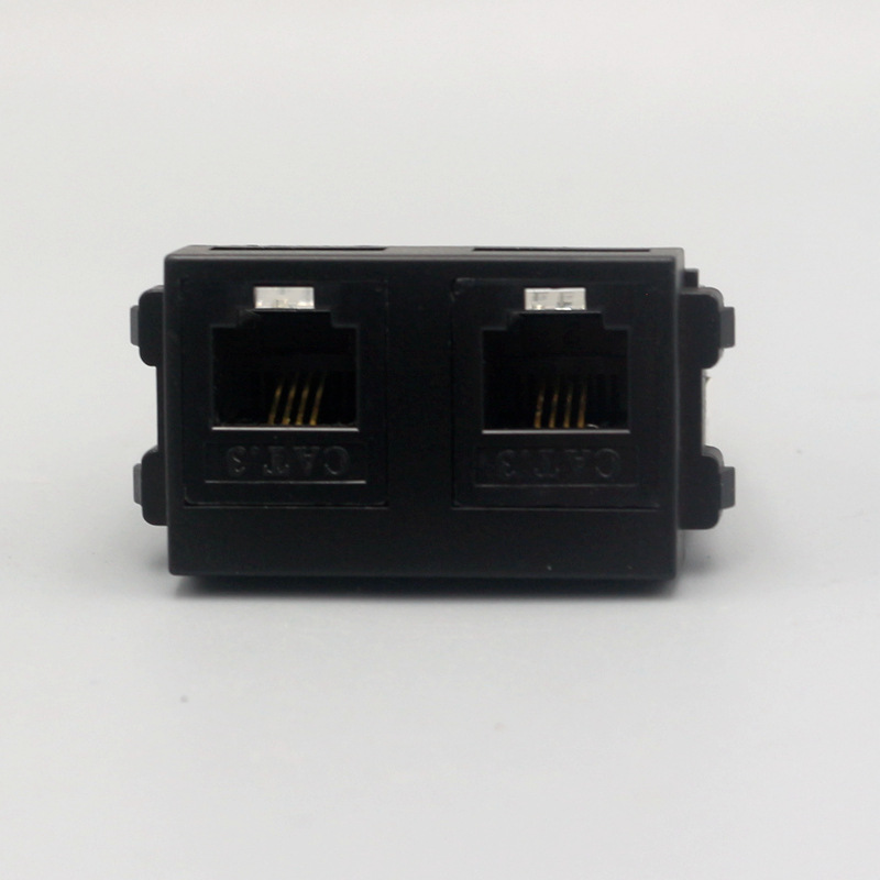 黑色双口免打CAT3语音电话模块 2个RJ11四芯电话插座一位双孔电话