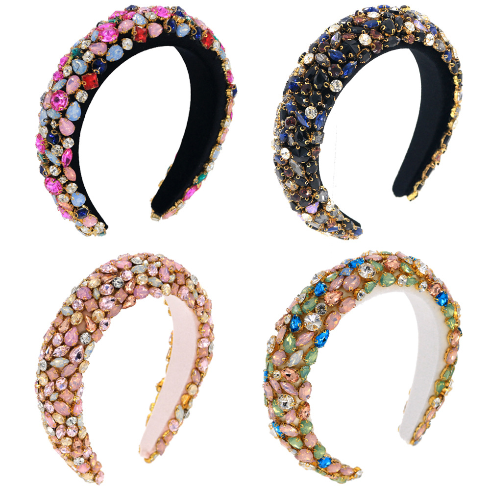 Baroque Four-color Glass Rhinestone Gold Velvet Sponge Fashion Bridal Headband Wholesale display picture 1