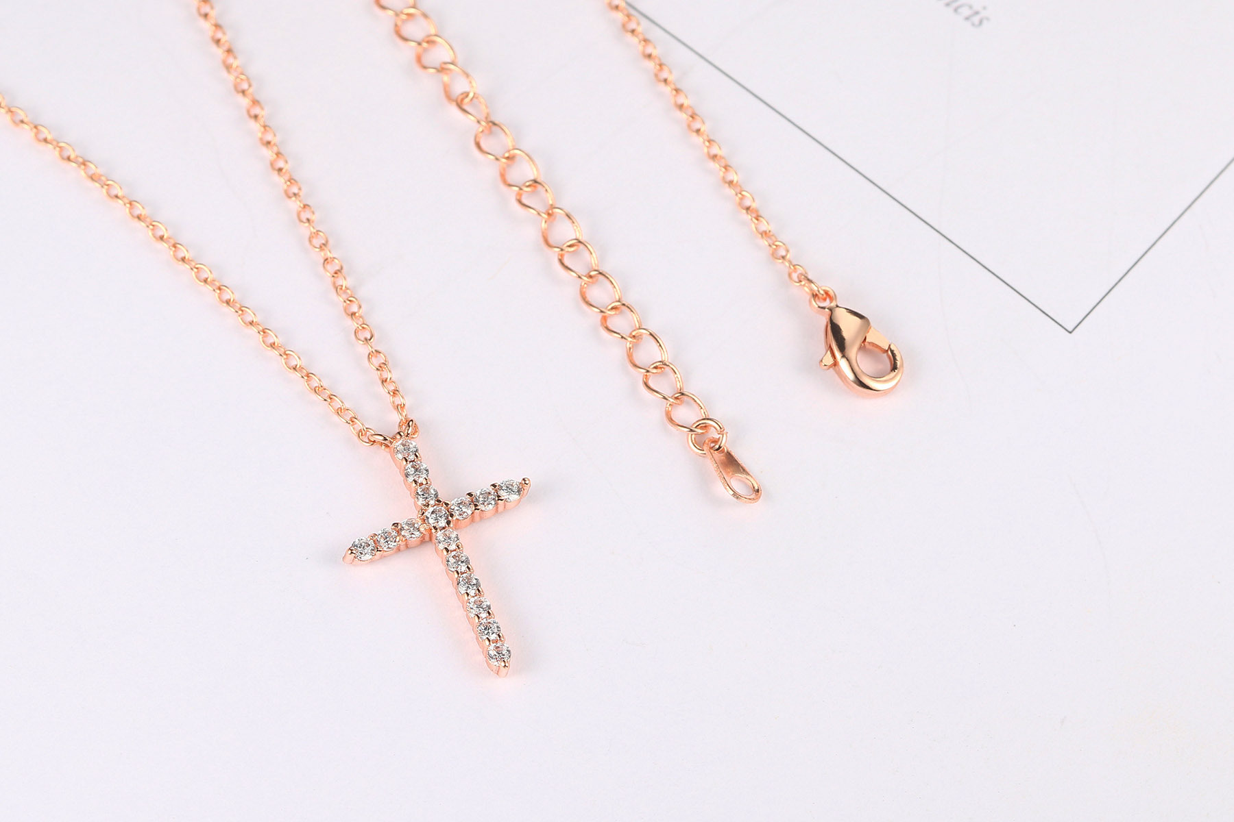 Fashion Cross Copper Zircon Pendant Necklace