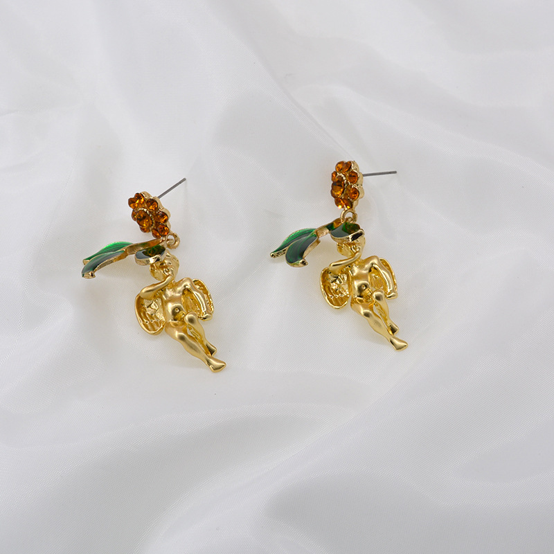 Earrings Classification Cupid Leaf Fun Retro Baroque Little Angel Retro Vintage Earrings Wholesale