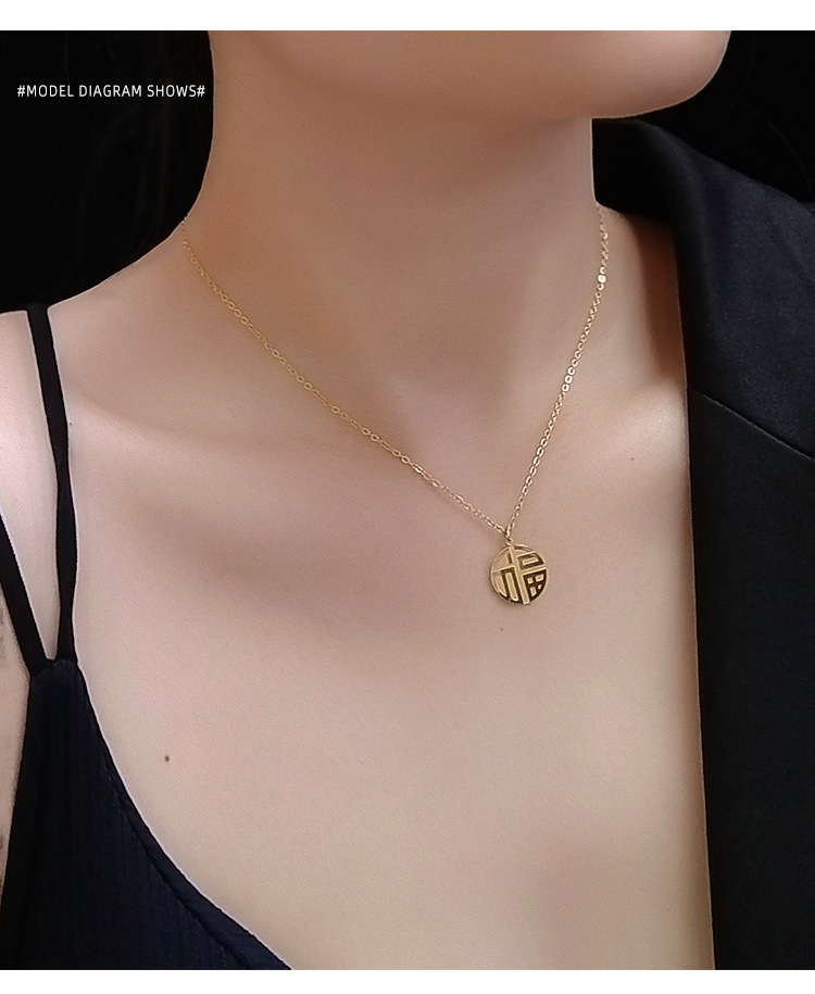 Single-sided Blessing Necklace Lucky Blessing Clavicle Necklace Titanium Steel Plated Necklace Wholesale Nihaojewelry display picture 7