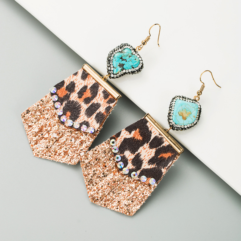 Leopard Print Leather Diamond Earrings display picture 6