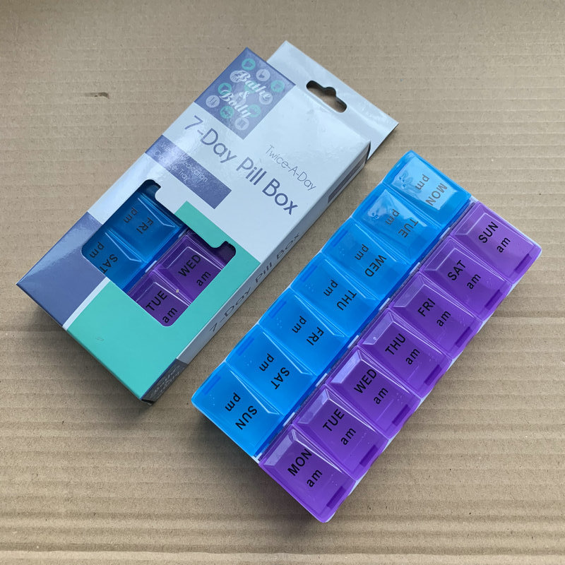 热销款双排一周医药盒 双排一星期药盒 早晚一周药盒 14格药盒