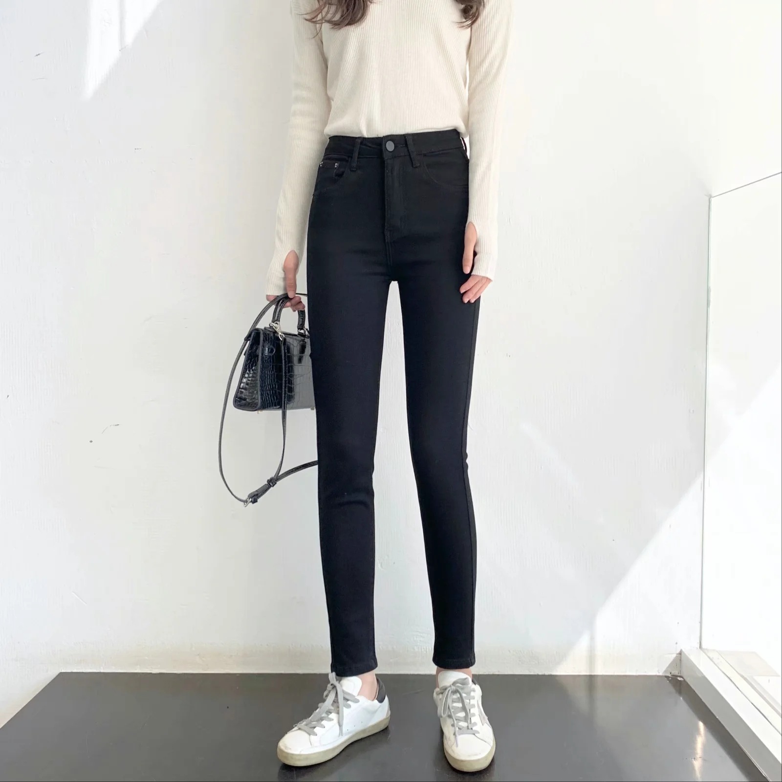 women s autumn and winter high-waisted thin all-match stretch denim pants NSAC14398