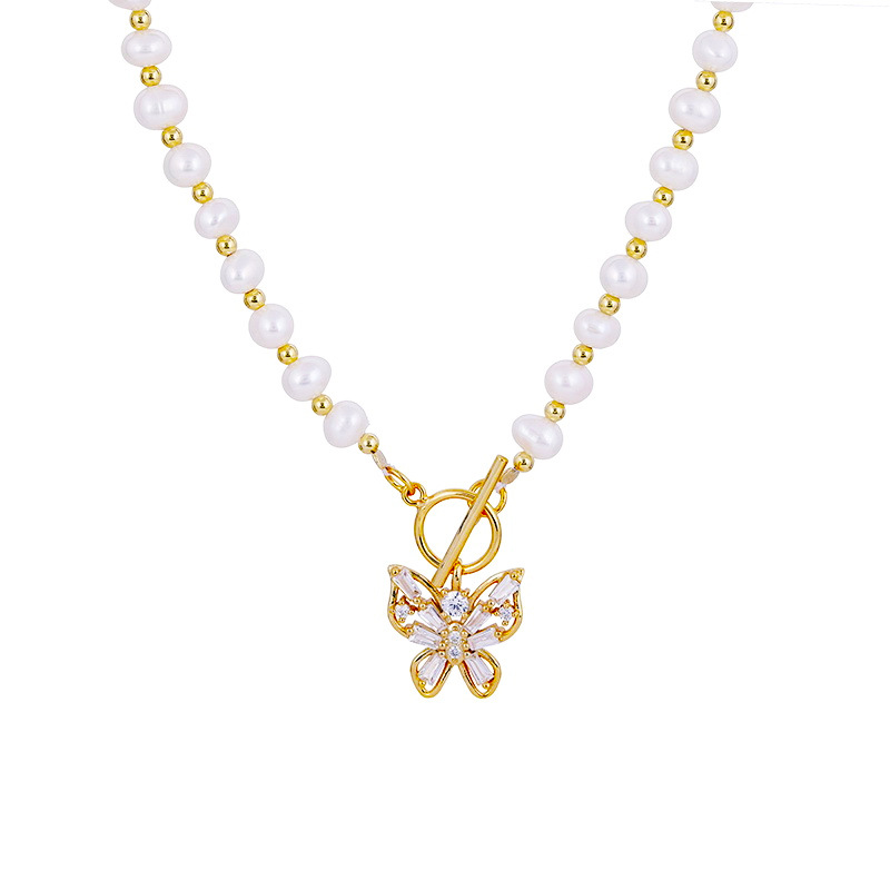 New Pearl Butterfly Pendent Alloy Necklace Wholesale Nihaojewelry display picture 10